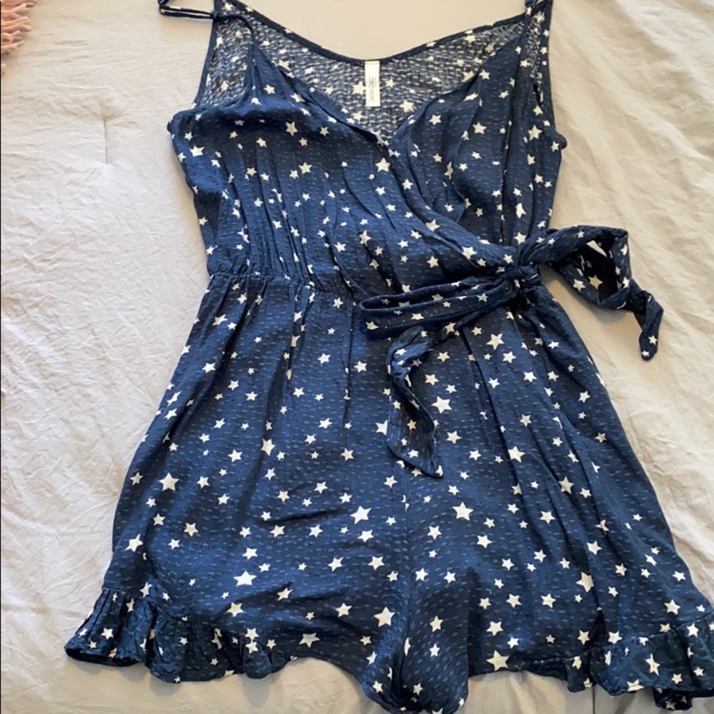 Navy blue and white star romper